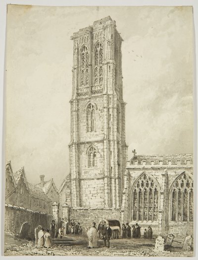 Außenansicht der Temple Church, zeigt eine Beisetzung, ca. 1825 von William Henry Bartlett