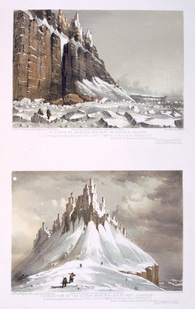 N.E. Kap von Amerika und Teil der Leopold-Insel (oben) und Ende der Klippen bei Whaler Point, Port Leopold (unten) aus 