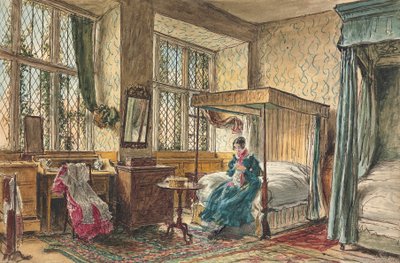 Miss Moore näht in ihrem Schlafzimmer, Hardwick Hall, Derbyshire von William Henry Hunt