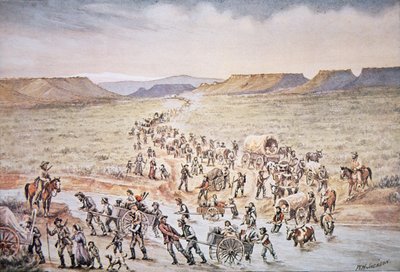 Mormonische Handkarren-Pioniere auf dem Weg nach Westen nach Utah im Jahr 1850 von William Henry Jackson