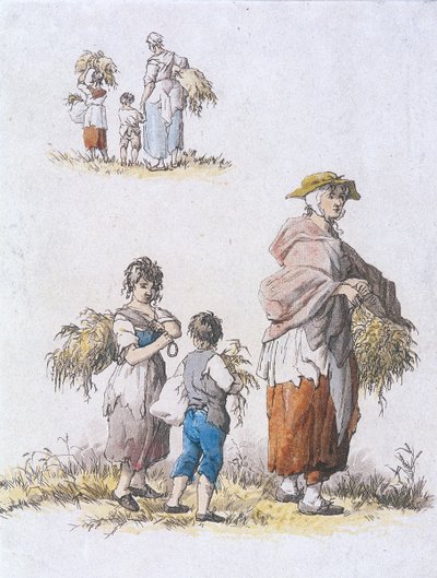Frauen und Kinder beim Nachlesen, Provinzcharaktere, 1802 von William Henry Pyne