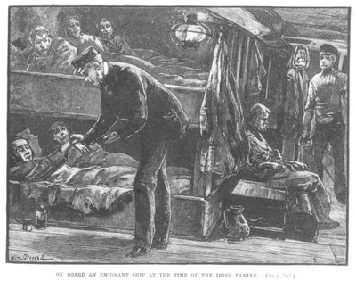 An Bord eines Auswandererschiffs zur Zeit der irischen Hungersnot von William Heysham (after) Overend