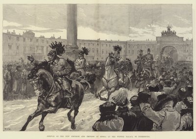 Ankunft des neuen Kaisers und der Kaiserin von Russland im Winterpalast, St. Petersburg von William Heysham Overend