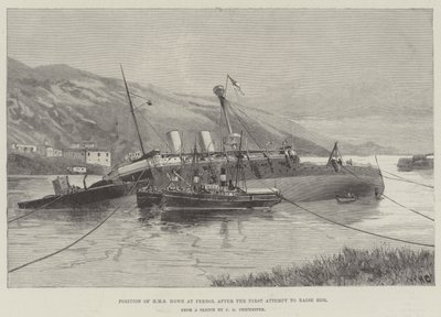 Position der HMS Howe in Ferrol nach dem ersten Versuch, sie zu heben von William Heysham Overend