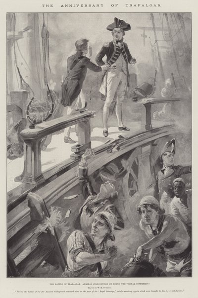 Der Jahrestag von Trafalgar, die Schlacht von Trafalgar, Admiral Collingwood an Bord der Royal Sovereign von William Heysham Overend