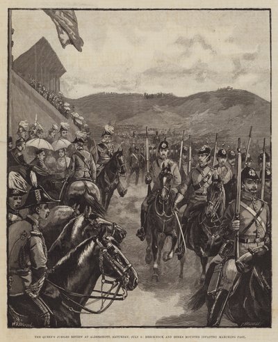 Die Jubiläumsparade der Königin in Aldershott, Samstag, 9. Juli, Brecknock und Berks berittene Infanterie marschiert vorbei von William Heysham Overend
