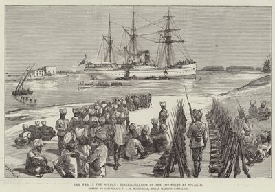 Der Krieg im Sudan, Ausschiffung der 15. Sikhs in Souakim von William Heysham Overend