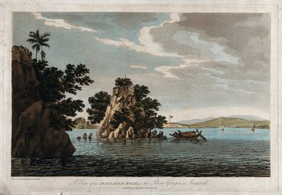 Ansicht eines isolierten Felsens im Fluss Ganges bei Jangerah von William Hodges