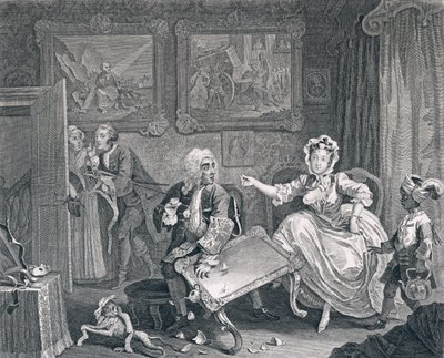 Der Lebensweg einer Dirne, Platte Zwei: Streit mit ihrem jüdischen Beschützer von William Hogarth