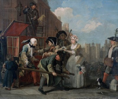 Der Lebensweg eines Wüstlings IV: Der Verhaftete, auf dem Weg zum Gericht, 1733 von William Hogarth