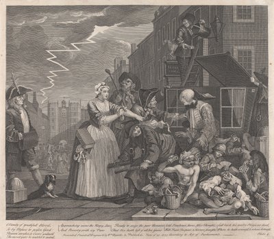 Der Lebenslauf eines Wüstlings, Platte 4: Geht vor Gericht von William Hogarth