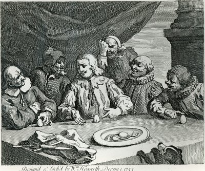 Kolumbus bricht das Ei, 1753 von William Hogarth