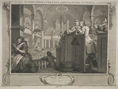 Fleiß und Faulheit: Der fleißige Lehrling, der die Pflicht eines Christen erfüllt, 1747 von William Hogarth