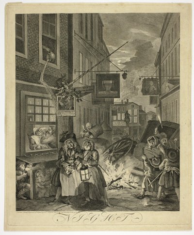 Nacht, Platte vier aus Die vier Tageszeiten von William Hogarth