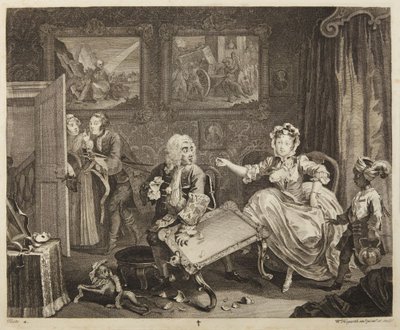 Tafel 2 aus der Serie „Der Lebensweg einer Hure“ von William Hogarth