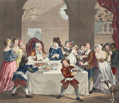 Sancho beim Festmahl, ausgehungert von seinem Arzt, Illustration aus 