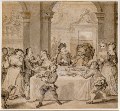 Sancho beim prächtigen Fest, aus "Don Quixote" von Miguel de Cervantes von William Hogarth