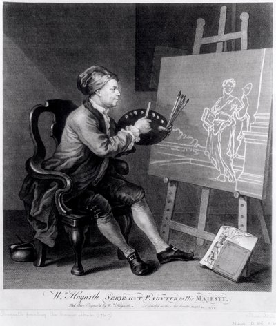 Selbstporträt, die komische Muse malend, graviert vom Künstler, veröffentlicht 1758 von William Hogarth