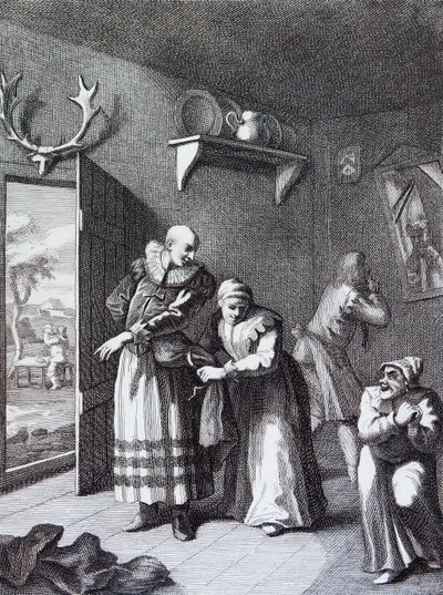 Der Pfarrer und der Barbier verkleiden sich, um Don Quijote nach Hause zu bringen von William Hogarth von William Hogarth
