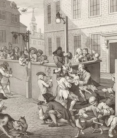 Die erste Stufe der Grausamkeit. Aus: Die vier Stufen der Grausamkeit von William Hogarth