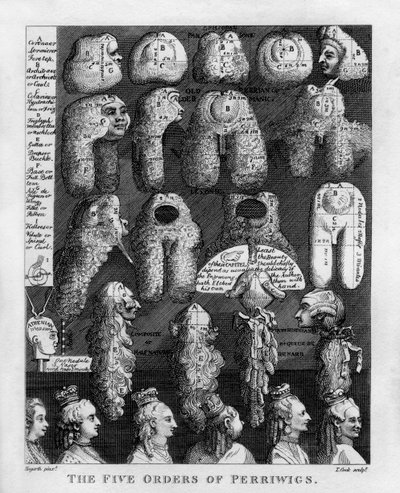 Die fünf Ordnungen der Perücken von George III. von William Hogarth von William Hogarth