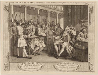 Der fleißige Lehrling, Alderman von London: Der faule wird vor ihn gebracht und von seinem Komplizen angeklagt von William Hogarth