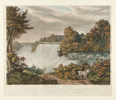 Niagarafälle. Thomas Dixon Esq. ist diese von Goat Island aus aufgenommene Ansicht des American Fall respektvoll gewidmet von William James Bennett