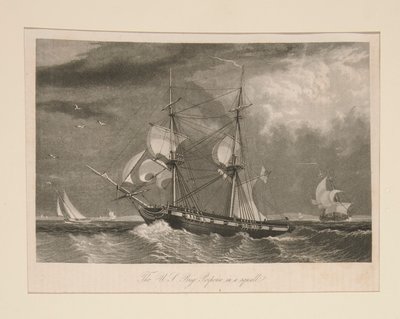 Die US-Brigg Porpoise in einem Sturm von William James Bennett