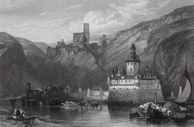 Caub, Burg Gutenfels und die Pfalz, Rhein von William Leighton (after) Leitch