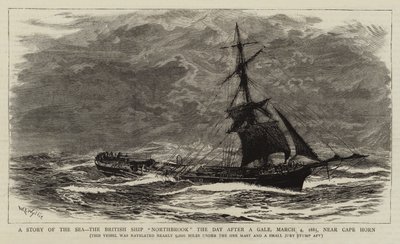 Eine Geschichte des Meeres, das britische Schiff Northbrook am Tag nach einem Sturm, 4. März 1885, nahe Kap Hoorn von William Lionel Wyllie