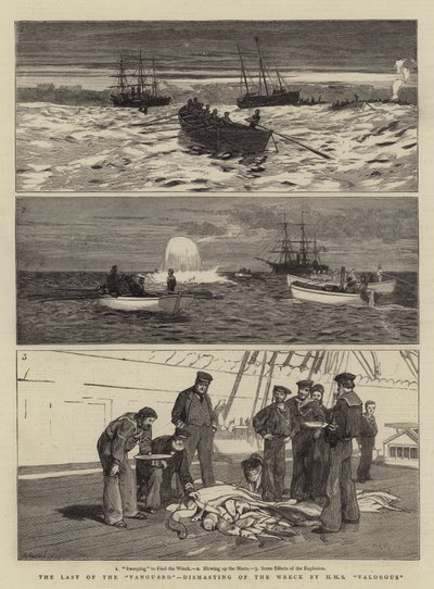 Der Letzte der Vorhut, Demastierung des Wracks durch die HMS Valorous von William Lionel Wyllie