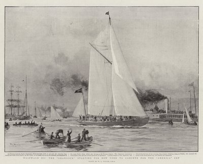 Westwärts Ho, der Shamrock startet nach New York, um für den America Cup zu konkurrieren von William Lionel Wyllie