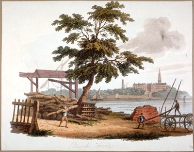 Männer bewegen Holz in Bankside, Southwark, London, ca. 1810 von William Pickett