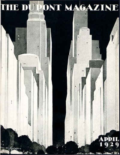 Wolkenkratzer, Titelseite des DuPont Magazins, April 1929 von William R. Jr. Hollingsworth