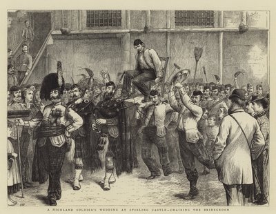 Hochzeit eines Hochlandsoldaten auf Stirling Castle, der Bräutigam wird auf einem Stuhl getragen von William Ralston