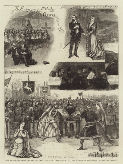 Unser gemütlicher Künstler bei den Opern, Lucia de Lammermoor bei Ihrer Majestät, Lohengrin im Covent Garden von William Ralston