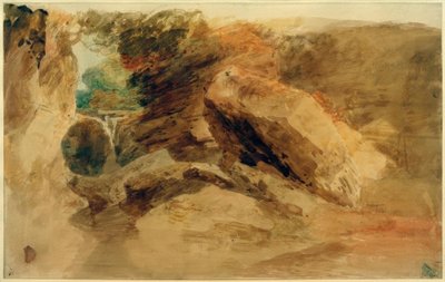 Felsen unter einer Klippe, mit einem Bach, der in einen engen Kanal fällt von Joseph Mallord William Turner