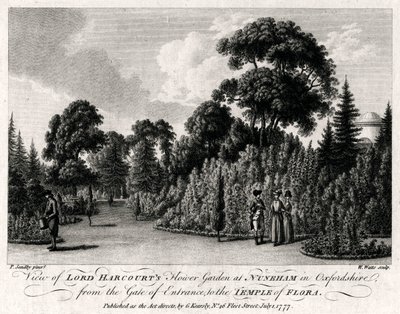 Blick auf Lord Harcourts Blumengarten in Nuneham in Oxfordshire, 1777 von William Watts