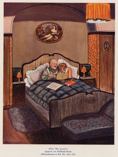Paar schaut im Bett erotische Bücher an von Willibald Krain