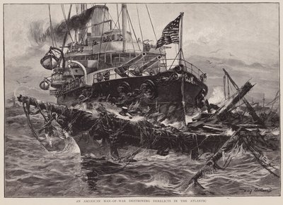 Ein amerikanisches Kriegsschiff zerstört Wracks im Atlantik von Willy Stower