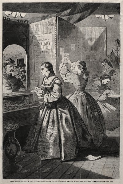 "Etwas für mich, bitte?" - Postamt der Brooklyn-Messe zugunsten der Sanitätskommission von Winslow Homer