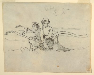 Zeichnung, Junge und Mädchen auf einem Pflug sitzend, 1879 von Winslow Homer