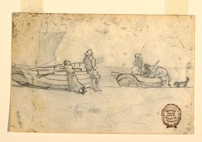 Zwei Boote am Strand mit Figuren, Cullercoats, England von Winslow Homer