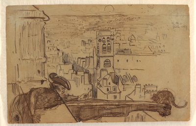 Ansicht von Paris mit einem Geländer des Notre-Dame-Kathedralturms, 1867 von Winslow Homer