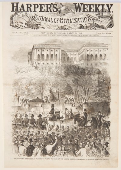 Die Einweihungsprozession in Washington, die das Tor der Kapitol-Gelände passiert, aus Harper