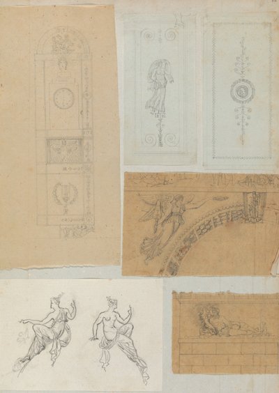 Seite aus einem Sammelalbum mit Zeichnungen und mehreren Drucken von Architektur, ca. 1800-1850 von Workshop of Charles Percier, Workshop of Pierre