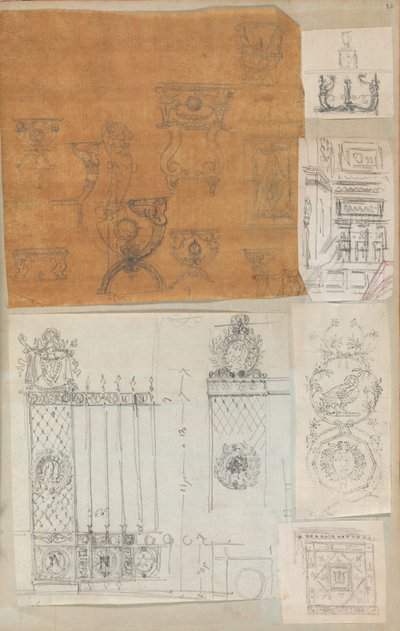 Seite aus einem Sammelalbum mit Zeichnungen und mehreren Drucken von Architektur, Werkstatt von Charles Percier, Werkstatt von Pierre François Léonard Fontaine von Workshop of Charles Percier, Workshop of Pierre