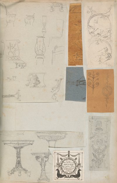 Seite aus einem Sammelalbum mit Zeichnungen und mehreren Drucken von Architektur, ca. 1800-1850. Schöpfer: Werkstatt von Charles Percier, Werkstatt von Pierre François Léonard Fontaine von Workshop of Charles Percier, Workshop of Pierre
