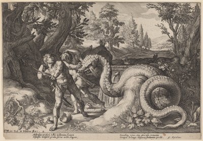 Der Drache, der die Gefährten von Kadmos verschlingt von Workshop of Hendrick Goltzius, after Hendrick Goltzius