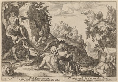 Der Flussgott Peneus umgeben von anderen Gottheiten von Workshop of Hendrick Goltzius, after Hendrick Goltzius